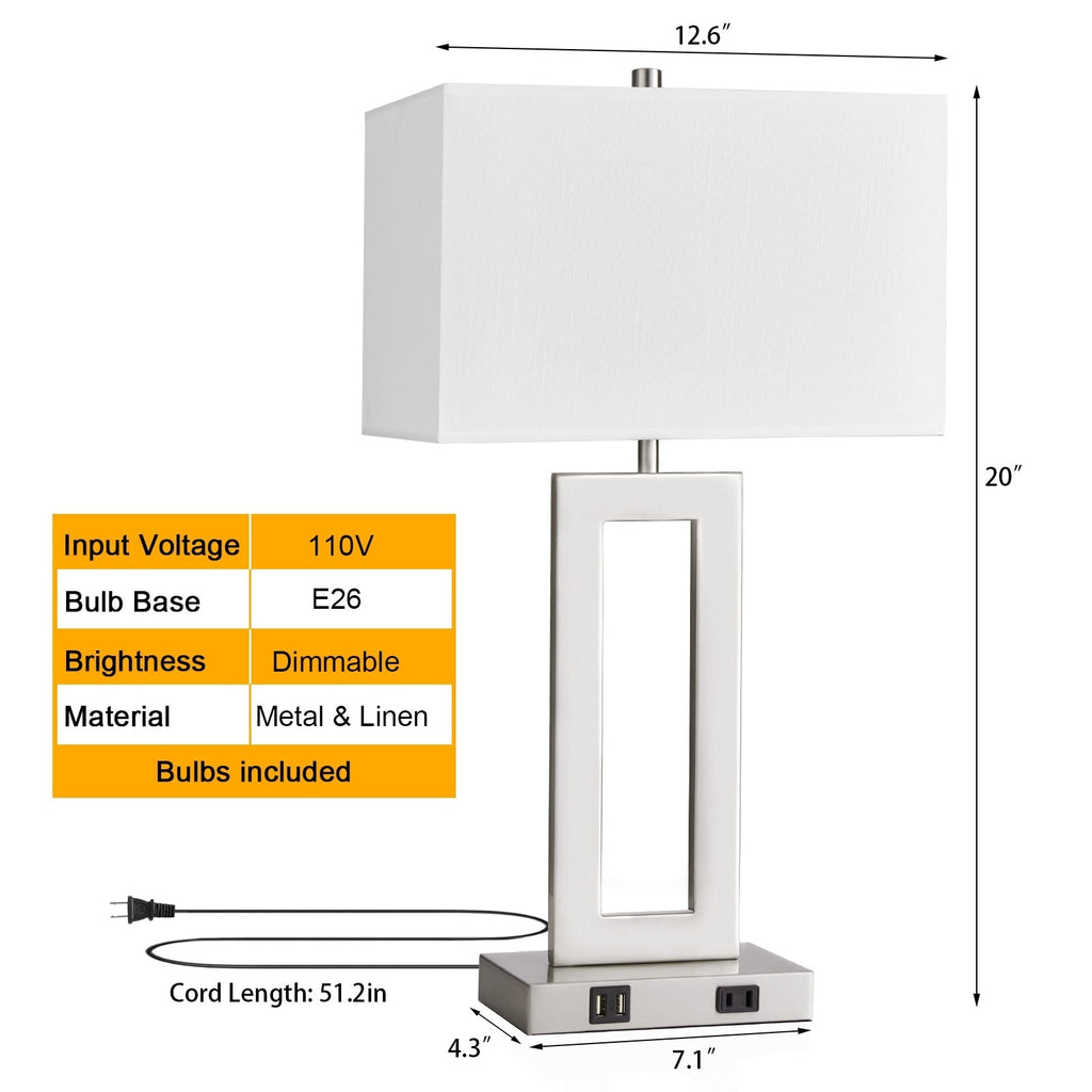 22 Gray USB Table Lamp Set With Touch Control