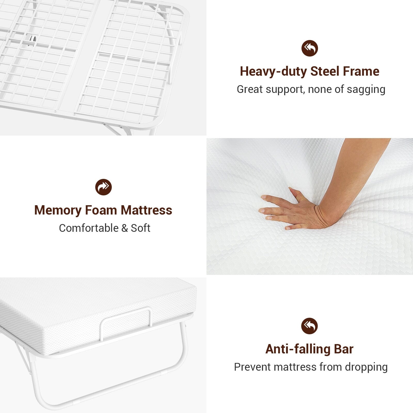 38'' Folding Bed with Mattress, Portable Foldable Bed with Storage Cover