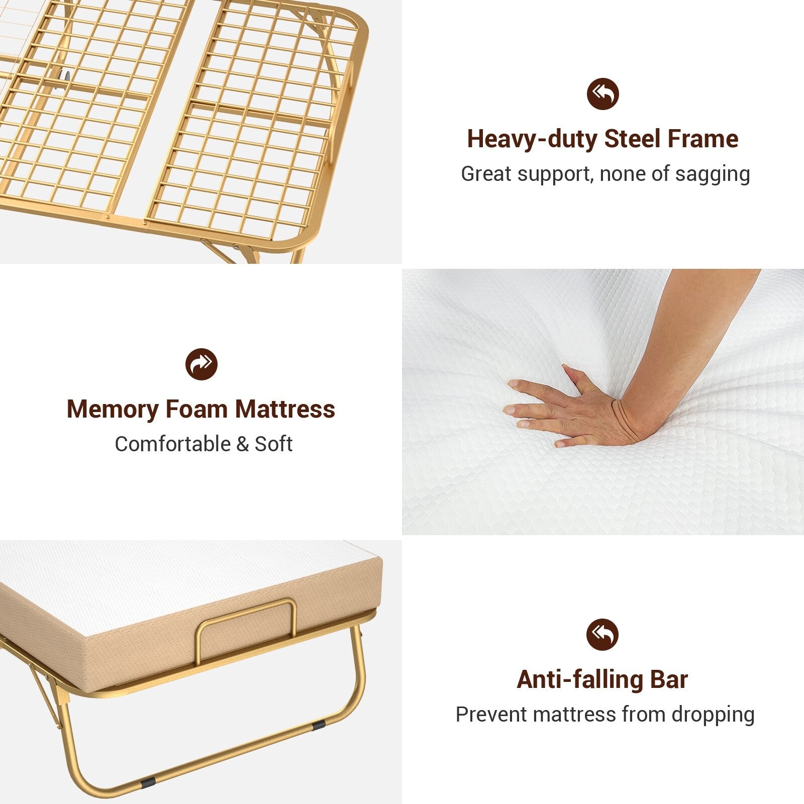 38'' Folding Bed with Mattress, Portable Foldable Bed with Storage Cover