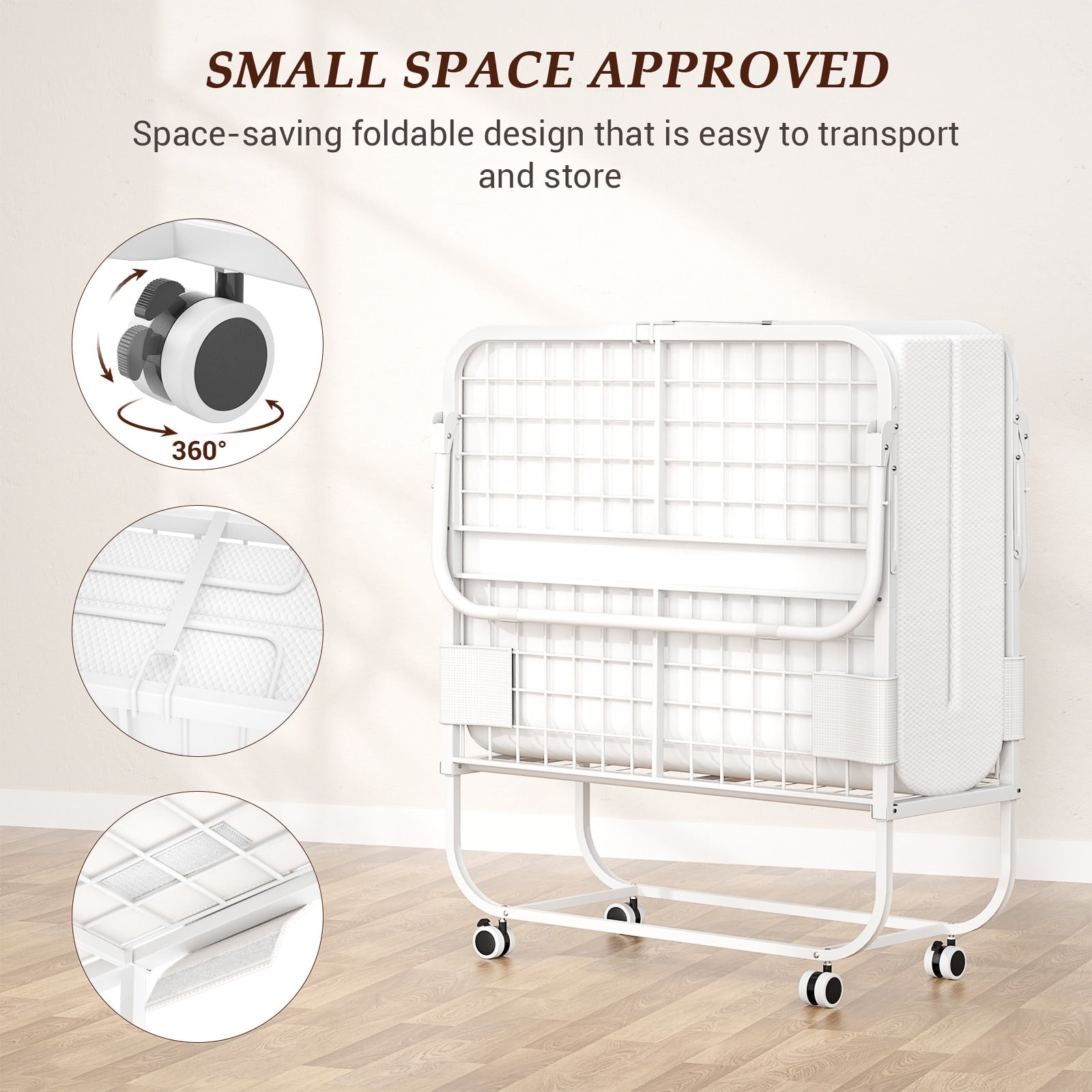 38'' Folding Bed with Mattress, Portable Foldable Bed with Storage Cover