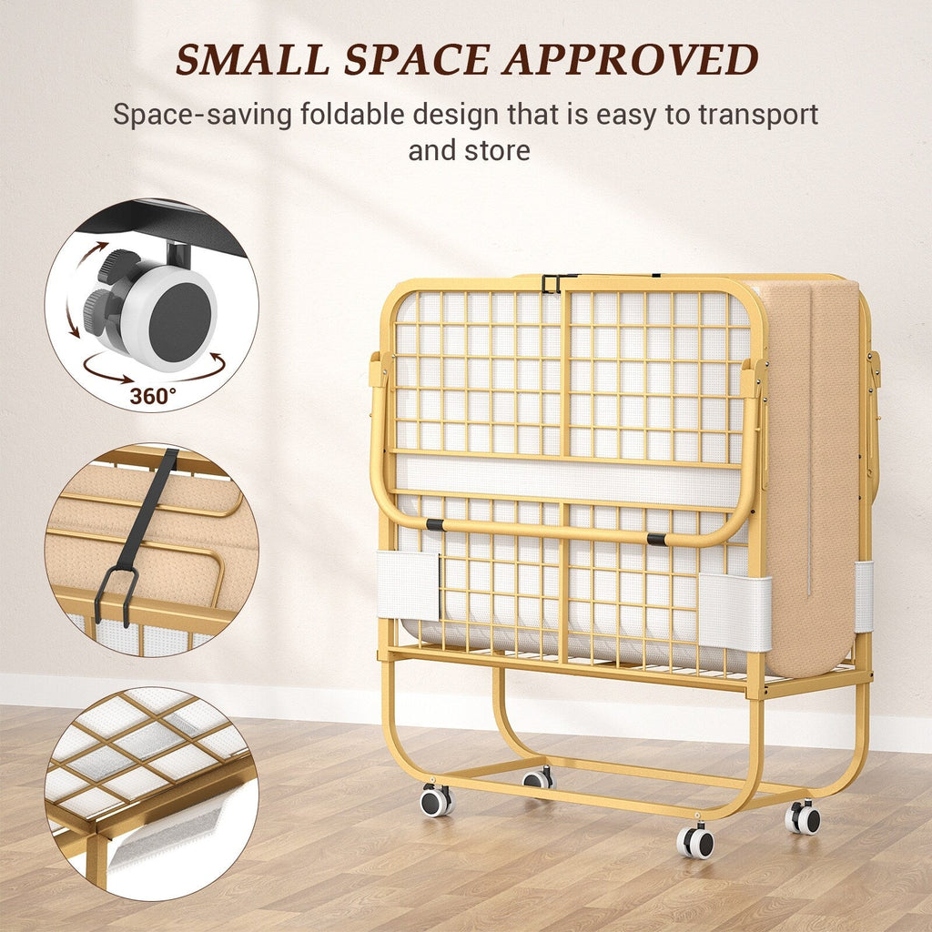 38'' Folding Bed with Mattress, Portable Foldable Bed with Storage Cover