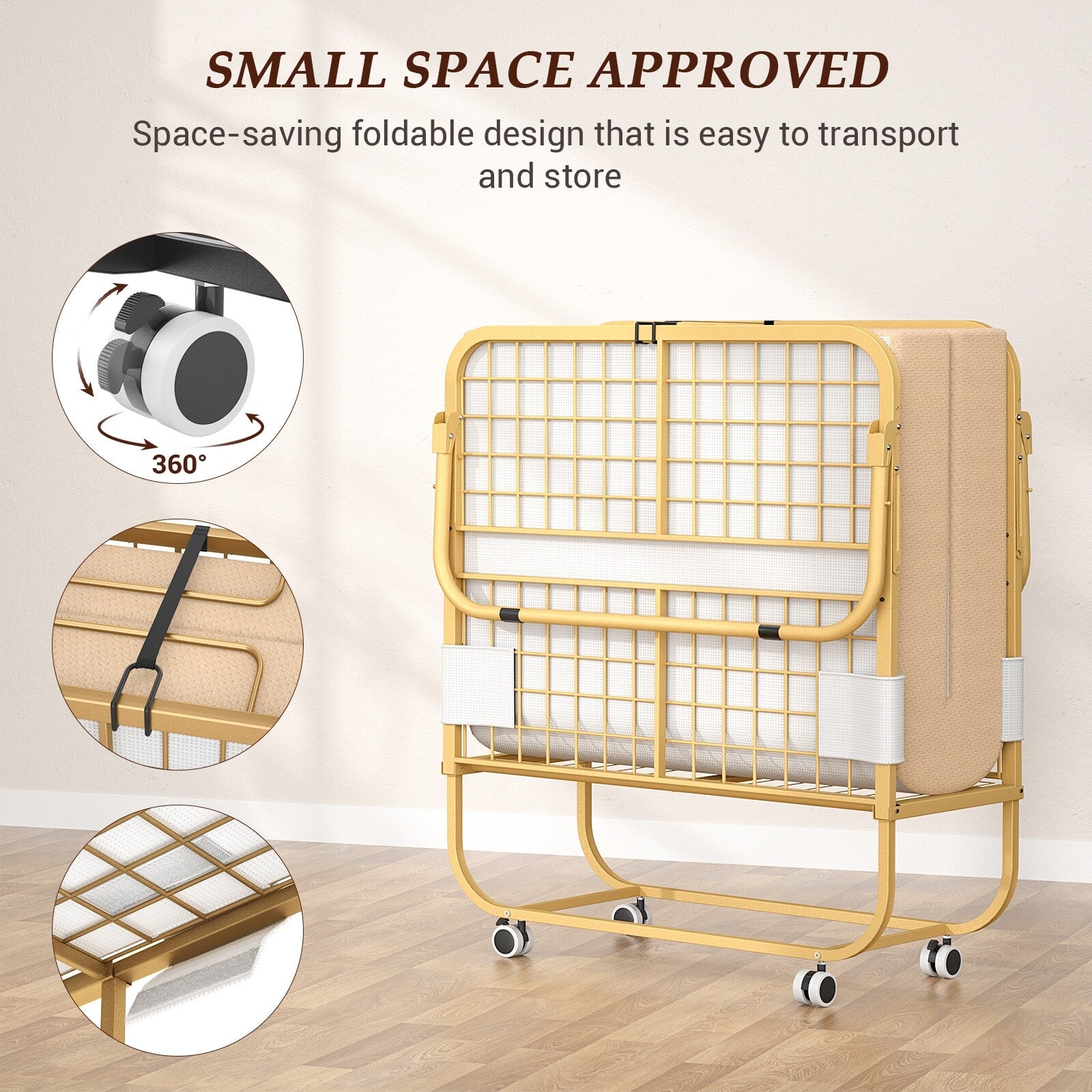 38'' Folding Bed with Mattress, Portable Foldable Bed with Storage Cover