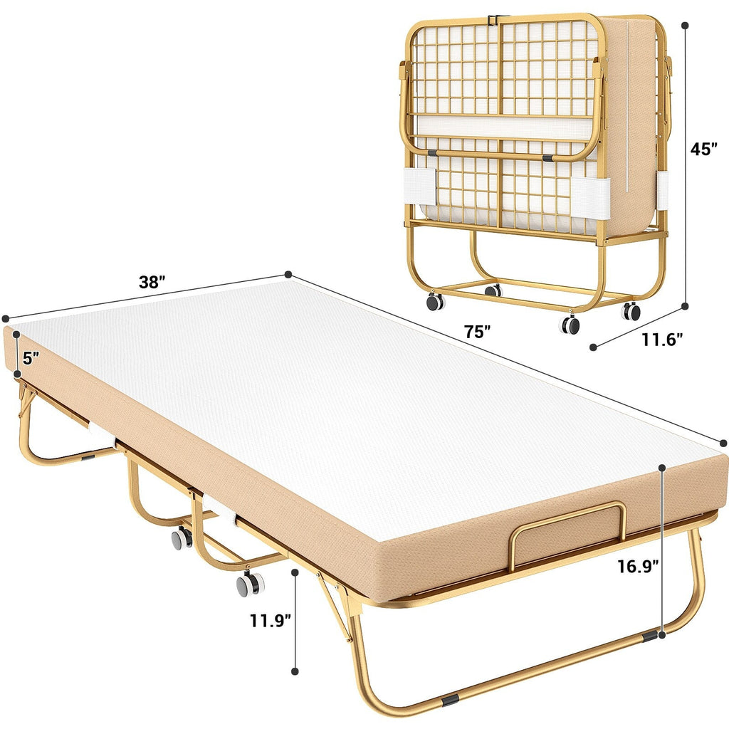 38'' Folding Bed with Mattress, Portable Foldable Bed with Storage Cover