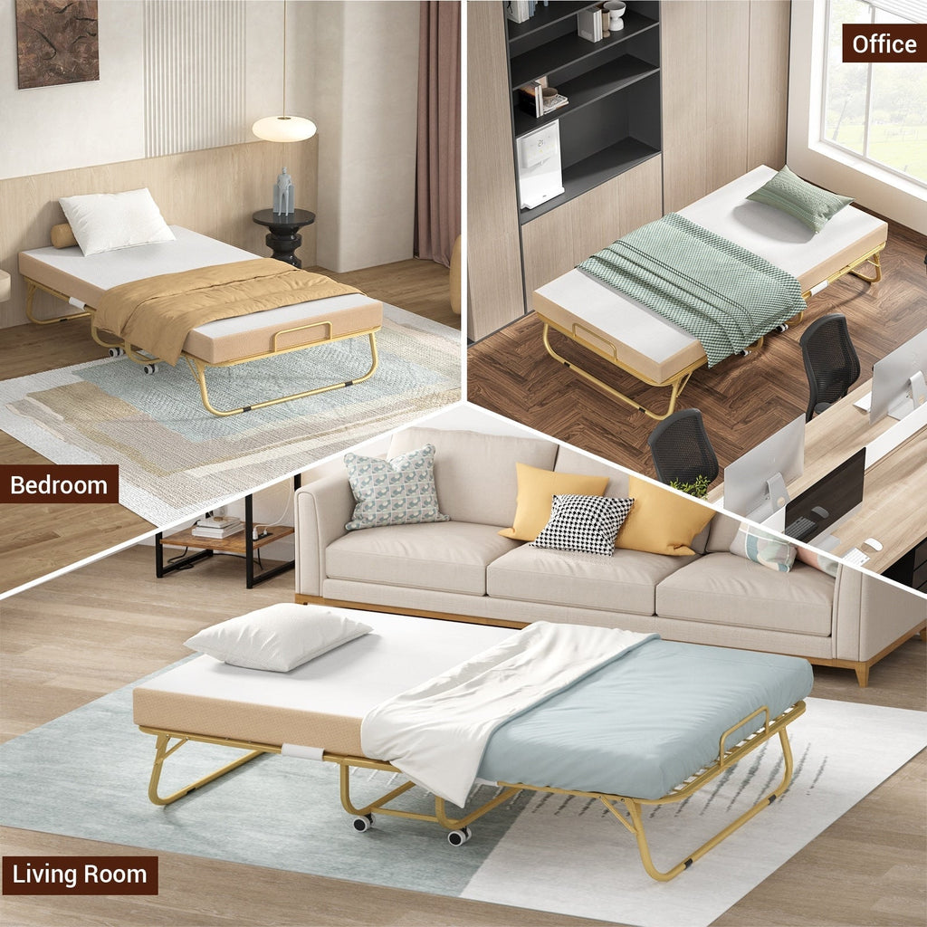 38'' Folding Bed with Mattress, Portable Foldable Bed with Storage Cover