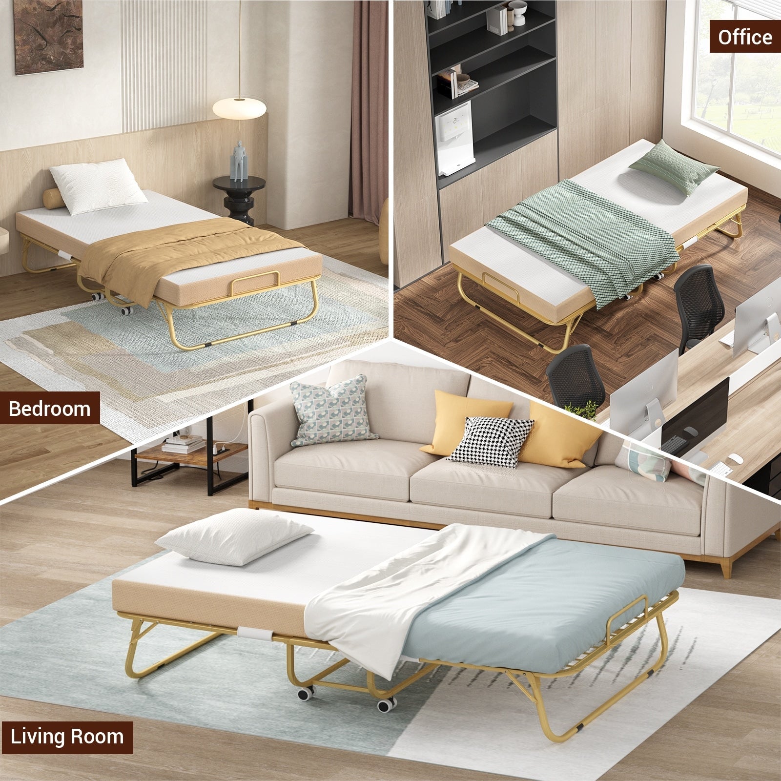 38'' Folding Bed with Mattress, Portable Foldable Bed with Storage Cover