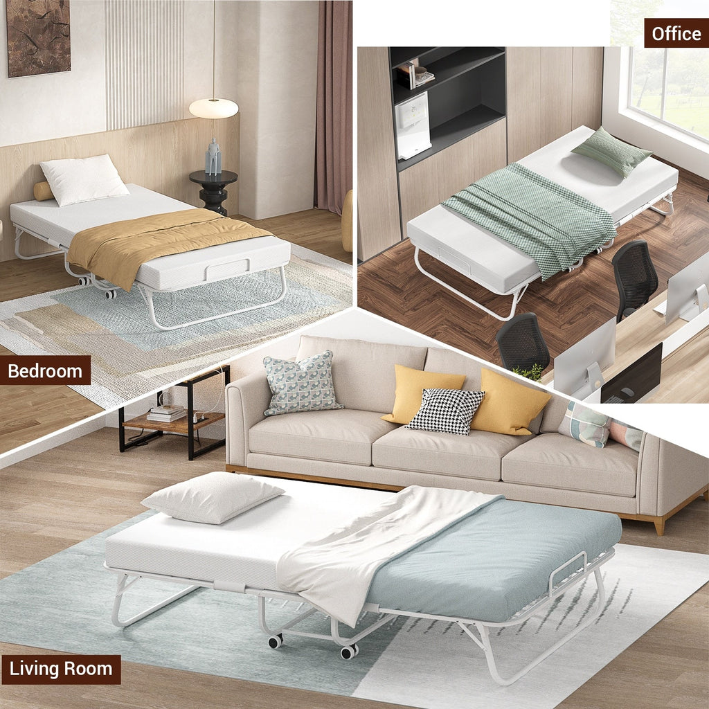 38'' Folding Bed with Mattress, Portable Foldable Bed with Storage Cover