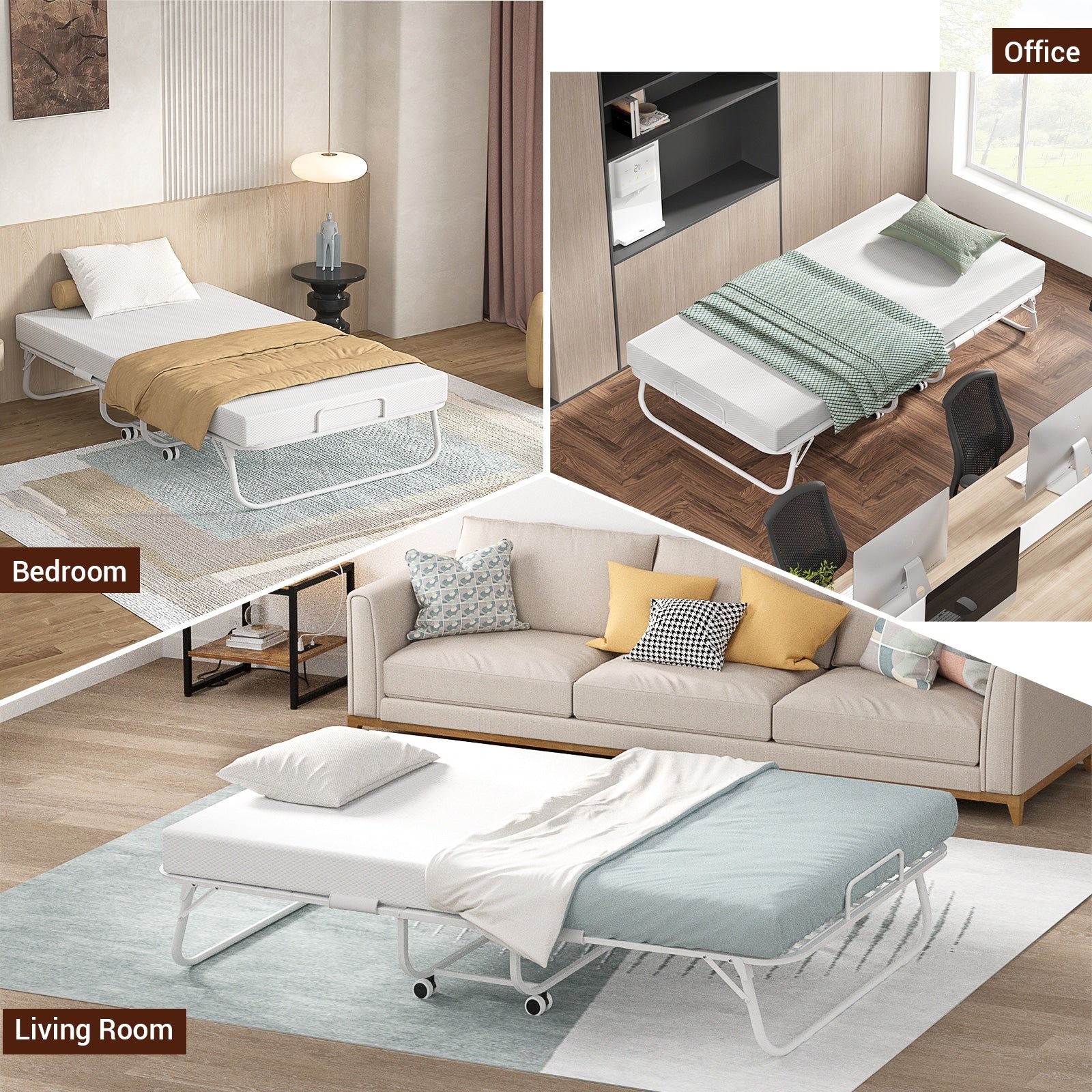 38'' Folding Bed with Mattress, Portable Foldable Bed with Storage Cover