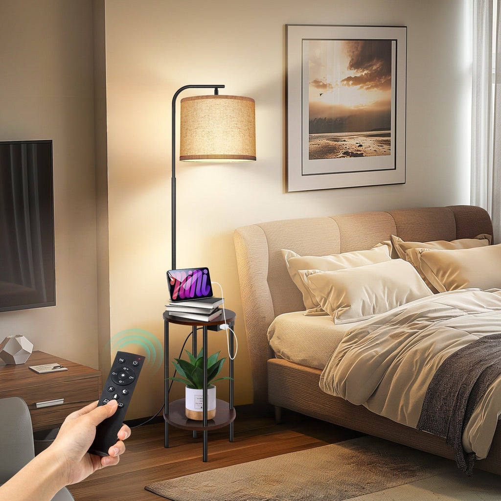 62'' Black Tray Table Floor Lamp with USB and Outlet