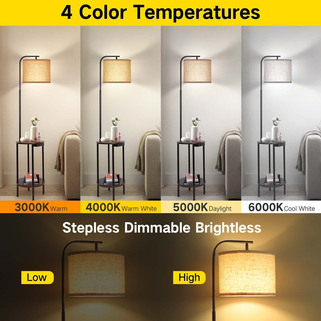 62'' Black Tray Table Floor Lamp with USB and Outlet