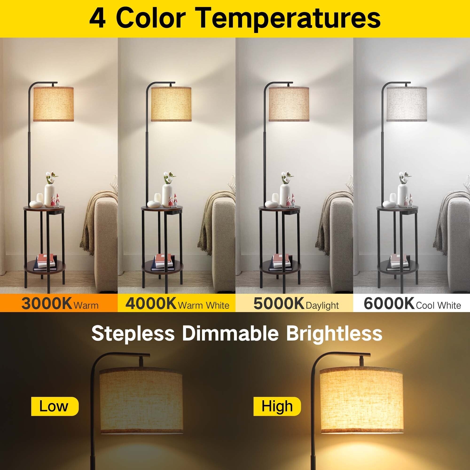 62'' Black Tray Table Floor Lamp with USB and Outlet