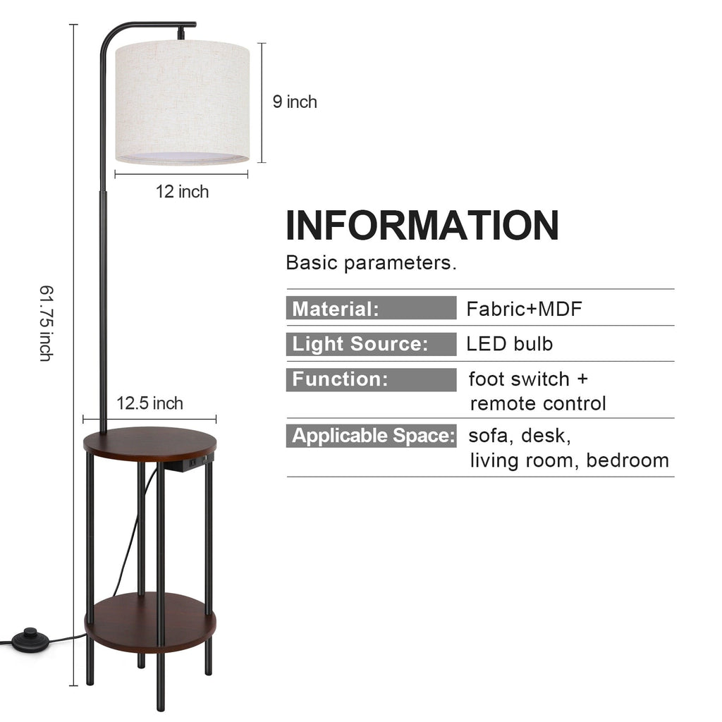 62'' Black Tray Table Floor Lamp with USB and Outlet