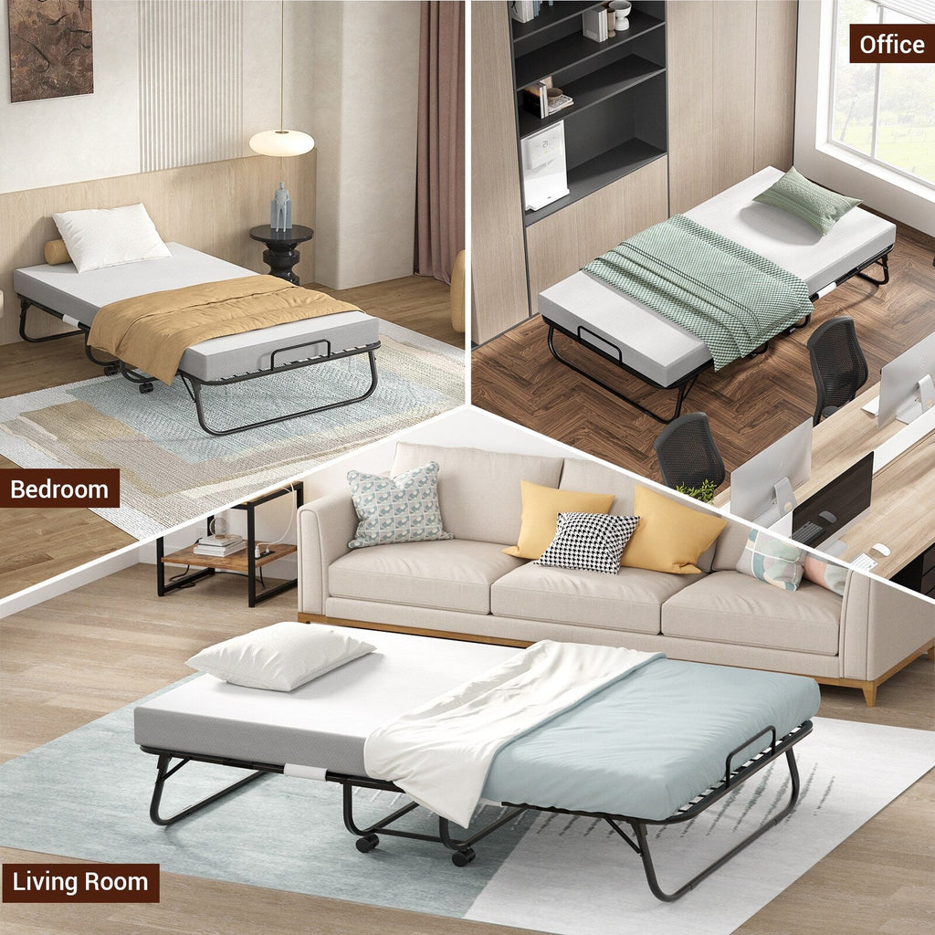 38'' Folding Bed with Mattress, Portable Foldable Bed with Storage Cover