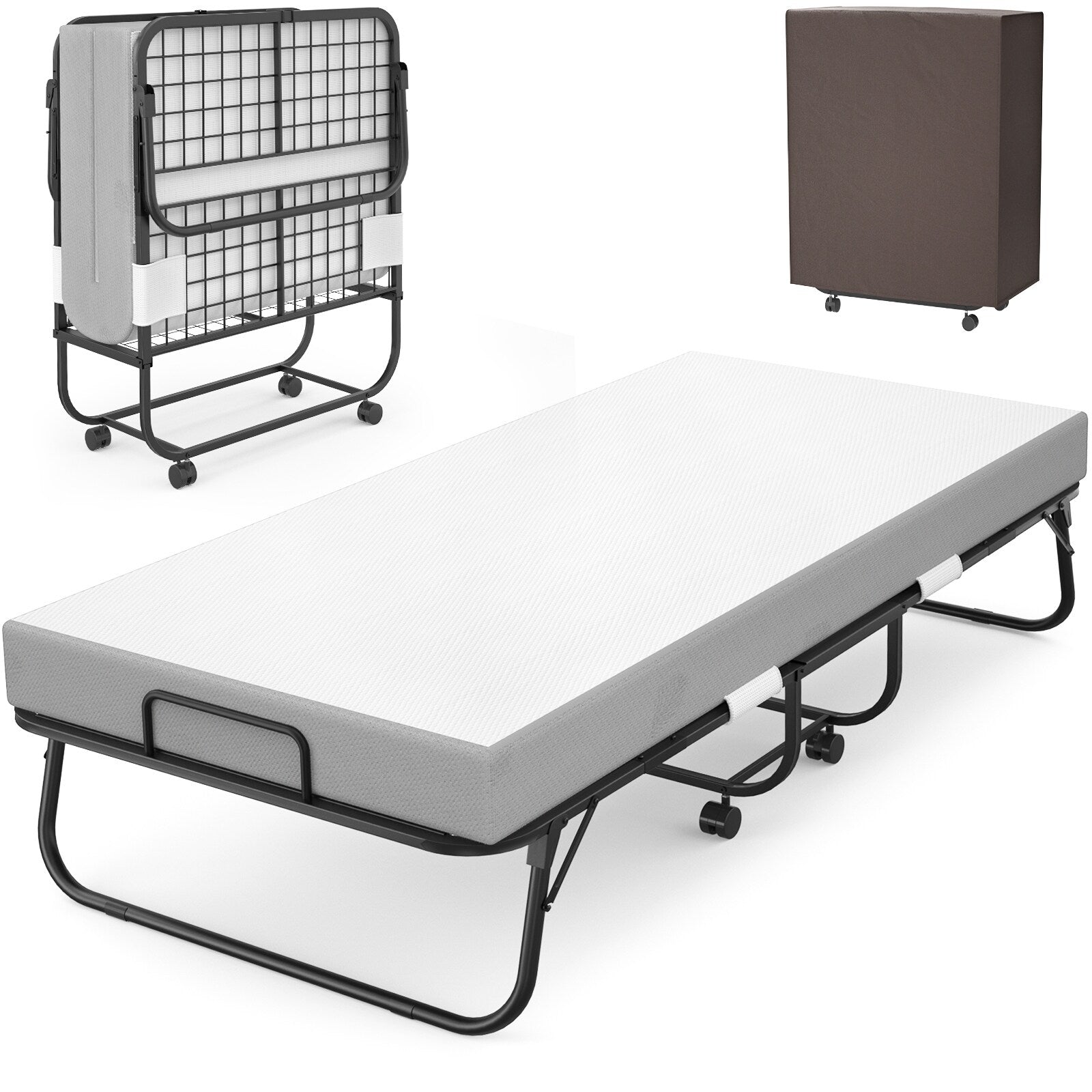 38'' Folding Bed with Mattress, Portable Foldable Bed with Storage Cover