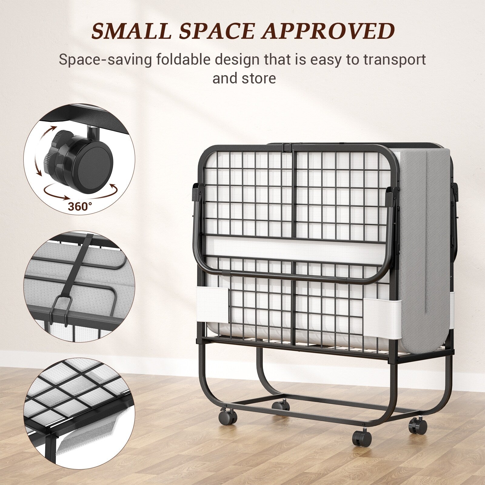 38'' Folding Bed with Mattress, Portable Foldable Bed with Storage Cover